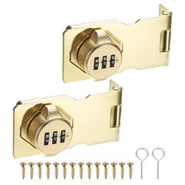 M METERXITY 2-Pack Keyless Combination Lock, 3.7" Zinc Alloy Mechanical Password Twist Knob Hasp Locks Latch, 90/180 Degree Barn Door Lock for Cabinet/Closet/Garage/Drawers/Garden [Gold]