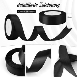 Satin Ribbon Black 25 mm, 23 Metres Gift Ribbon Black Gift Ribbon Wide Ribbon Black Father's Day Gift Gift Ribbon Black Ribbon Mourning Bow Decorative Ribbon Wide Satin Ribbon