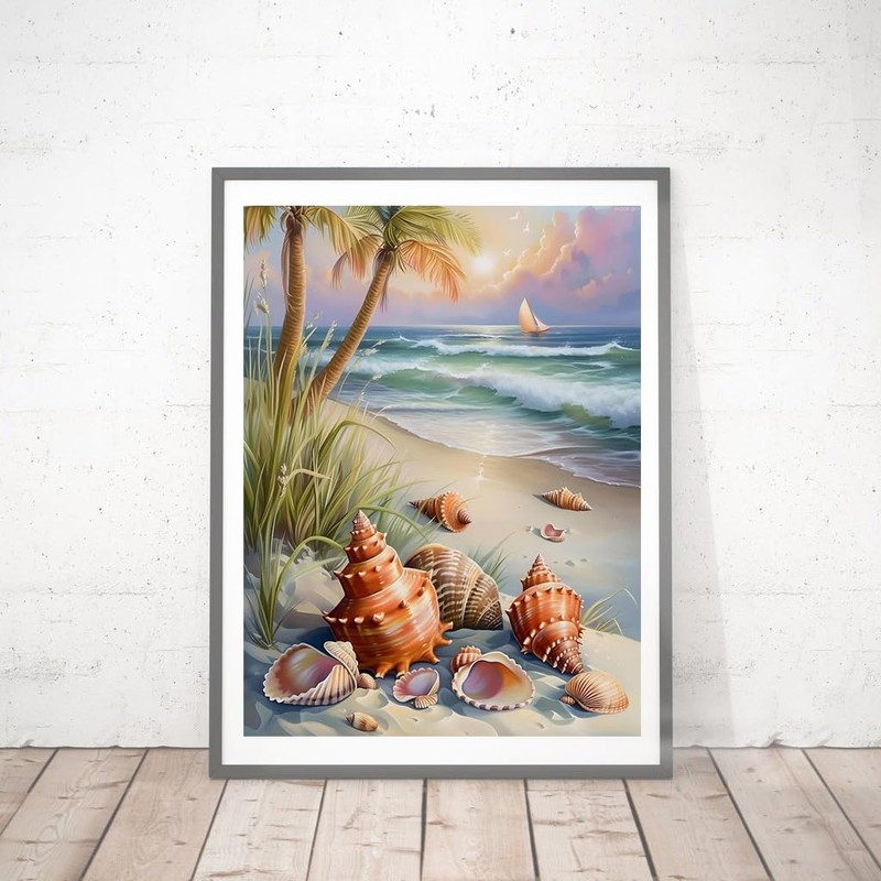 Shells and Palm Trees on Beach DIY Diamond Painting Kit