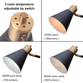 NIOSTA Height Adjustable Reading Floor Lamp,Industrial Modern Style,360 Degree Rotatable,Black & Brushed Copper Finsh, 3 Color Temperature (Black+Wood)