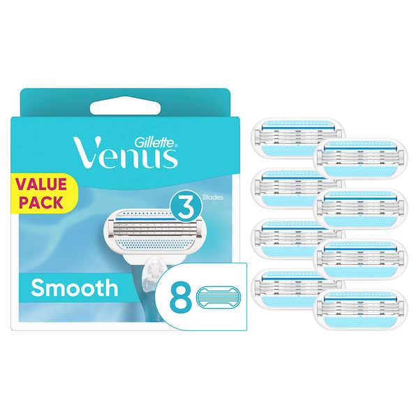 Gillette Venus Smooth Womens Razor Blade Refills, 8 Count, Lubracated to Protect the Skin from Irritation, Basic, 8 Count (Pack of 1)