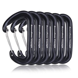 iBasingo BV1026 12KN Outdoor Carabiner, Multi-functional Climbing Ring, Aluminum Alloy Climbing Ring, D Ring, Mountaineering Button, Lightweight, Hammock, Rucksack Hanging Ring, Tool, Black, 6 Pieces