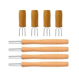 Kellegour 8 x Potato Fork, Wooden Corn Cob Holder, Corn on the Cob Skewers, Jacket Potato Fork with 3 Prongs, Jacket Potato Fork, for Corn, Jacket Potatoes, BBQ, Camping, Picnics, Parties, Home