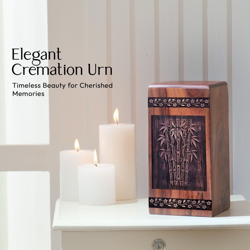 Elegant Wooden Memorial Urn, Small Ashes Keepsake, Decorative 5-Inch Box,