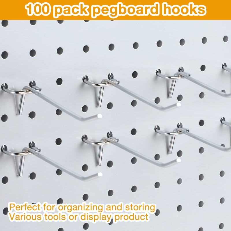 Funrous 100 Pack Peg Board Hooks Stainless Steel Pegboard Hooks