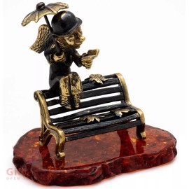 Solid Brass Amber Figurine of City Angel on bench with book & ambrella IronWork