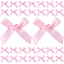 HINZIC 30pcs Mini Bow Hair Clips for Women, Y2K Satin Ribbon Bows Hairpins, Small Bowknot Barrettes Accessories for Thick Thin Curly Straight Long Short Hair- Pink