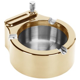 Stainless Steel Ashtray with Matches Lighter Function for Home Office Using Wear ResisitantGold