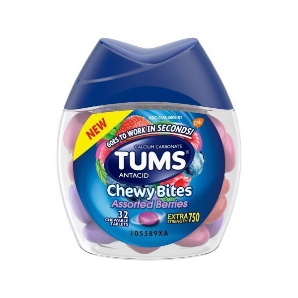 Tums Chewy Bites Assorted Berries, 32 Chewable Tablets Per Bottle (2 Pack)
