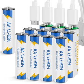 kunying Rechargeable Lithium AA Batteries 12 Pack,1.5V Lithium AA Batteries High Performance Double A Long Lasting Batteries for Blink Outdoor Camera