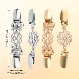 Pack of 4 Dress Clips at the Back, 4 Styles Retro Cinch Clips for Women's Clothing Pullover Clip Cardigan Clip Shirt Clips Stylish Brooch Clips Scarf Clasps Dress Clips for Women, Zinc