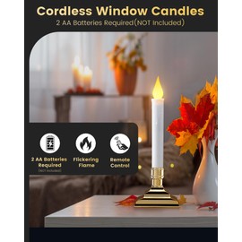 SURAIELEC 4 Pack Battery Operated Window Candles with Remote, Timer, Dimmable, Flicker or Steay on LED Candle Lights, Removable Candle Holders, Christmas Candles for Window, Mantel, Gloss Gold