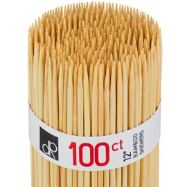 DecorRack 12" Natural Bamboo Skewers Sticks, 100 Wood Skewers for Grilling, BBQ, Kabob, Appetizers, Fruits, Smores, Cocktail, Brunch, Fondue Sticks, Barbeque, DIY Crafting, 12 inch (100 pack)