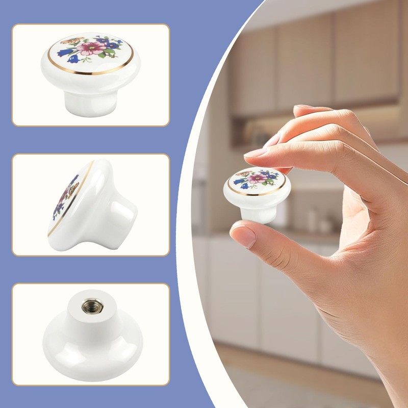 Brosay 6 Pcs Ceramic Cabinet Knobs Vintage Round Door Knobs