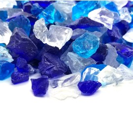One Stop Outdoor Cobalt Blue Clear 1/2" - 1" Premium Large Fire Glass for Fireplace and Fire Pit - 10lbs