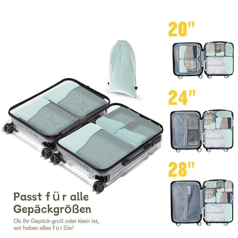 Compression Packing Cube Set with Compression 6-Piece Suitcase Organiser Travel
