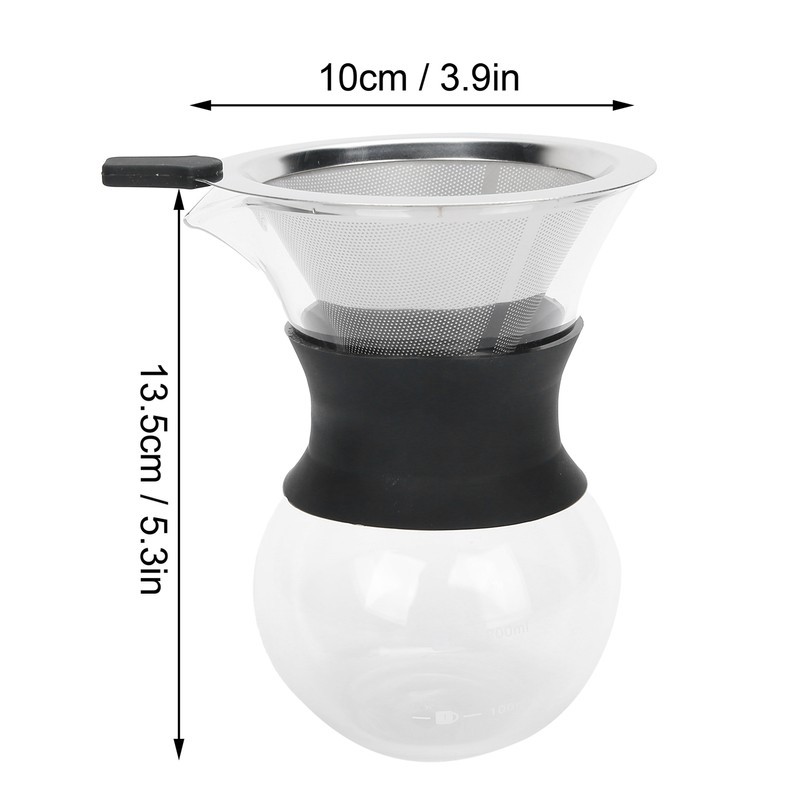 Reusable Glass Coffee Pot with Stainless Steel Filter Manual Drip