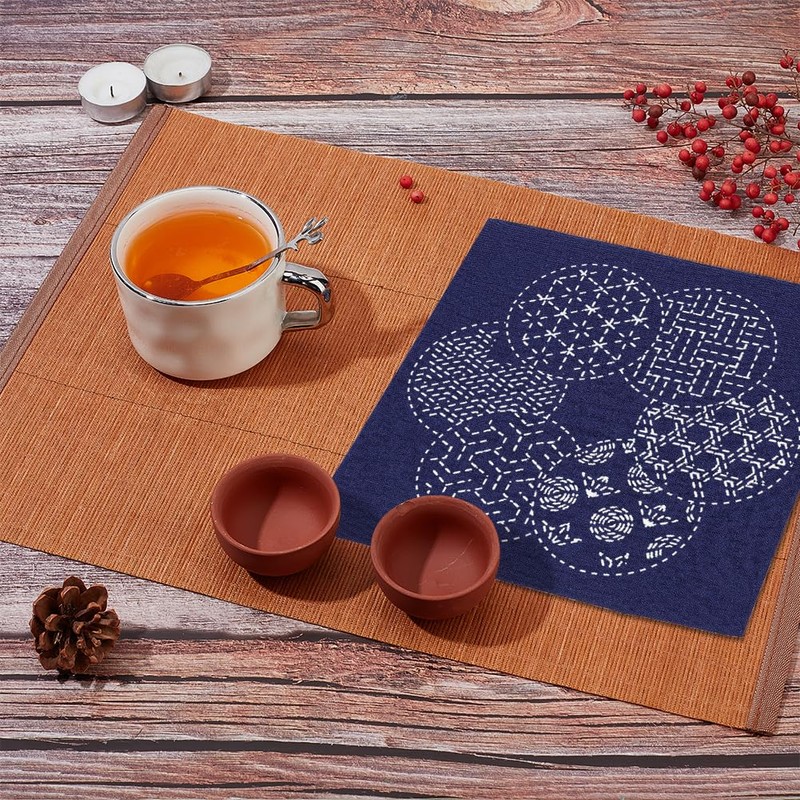 WEBEEDY DIY Sashiko Placemat Kit with Traditional Japanese Sashiko Template