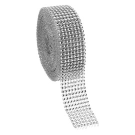 PATIKIL 1.5"x10 Yards Crystal Rhinestones Mesh Ribbon, 4mm 8 Row Diamond Ribbon Bling Wrap Rhinestone Strips for Crafts Wedding Party DIY Decoration Jewelry Making, Silver