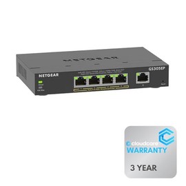 NETGEAR GS305EPP 5-Port 𝐌𝐚𝐧𝐚𝐠𝐞𝐝 𝐒𝐰𝐢𝐭𝐜𝐡 | 4 PoE+ Ports | 120W Power Budget | Desktop and Wall-Mountable | Stay Protected with Cloud Care's 3 Year Warranty SupportPlus