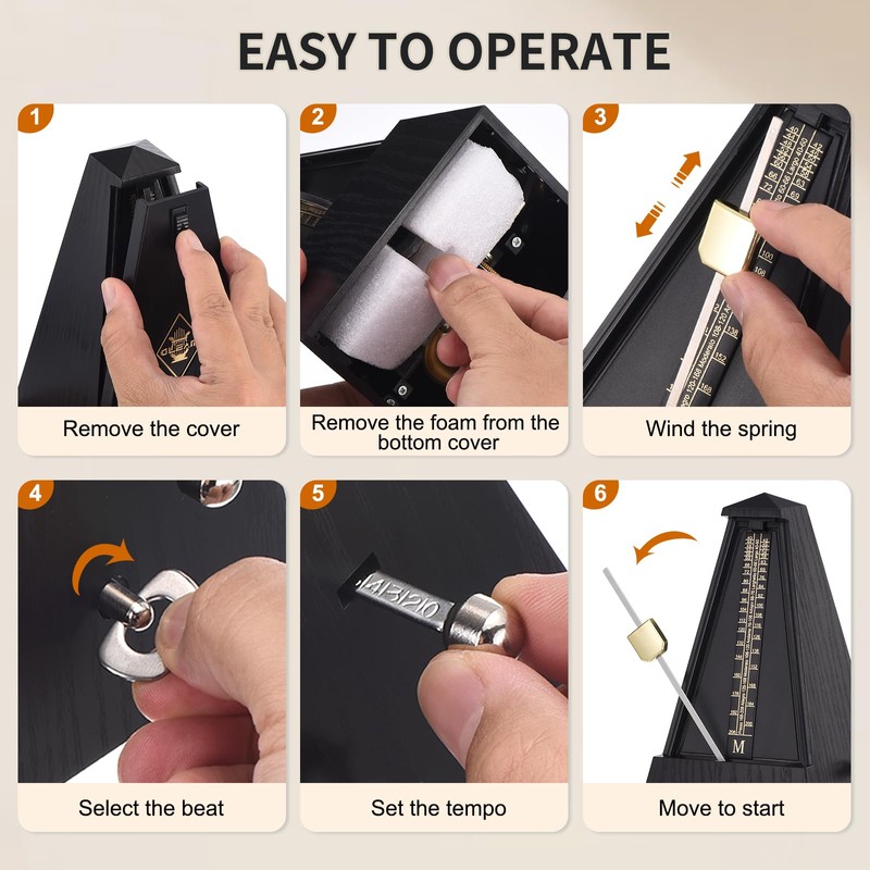 RIVVTA Mechanical Metronome High Precision Track Beat for Piano Ebony