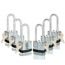 6 Keyed Alike Padlocks with 12 Keys, 40mm Heavy-Duty Padlocks with Same Keys Long Shackle Durable Hardened Steel for Gate Fence Toolbox School Gym(1.7 * 3.7inch)