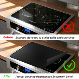 30x21 Inch Heat Resistant Stove Top Cover for Electric Stoves-Non-Slip Glass Protector Mat for Kitchen Countertops,Rated 600°F,Scratch-Proof,Expands Use Space,Suitable for Glass Panel Cooktops.