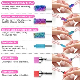 Cellentool 30Pcs Nail Drill Bits Set, 3/32 Inch Tungsten Ceramic Diamond Carbide Nail Drill Bits for Acrylic Gel Polish, Cuticle Efile Remover for Manicure Pedicure