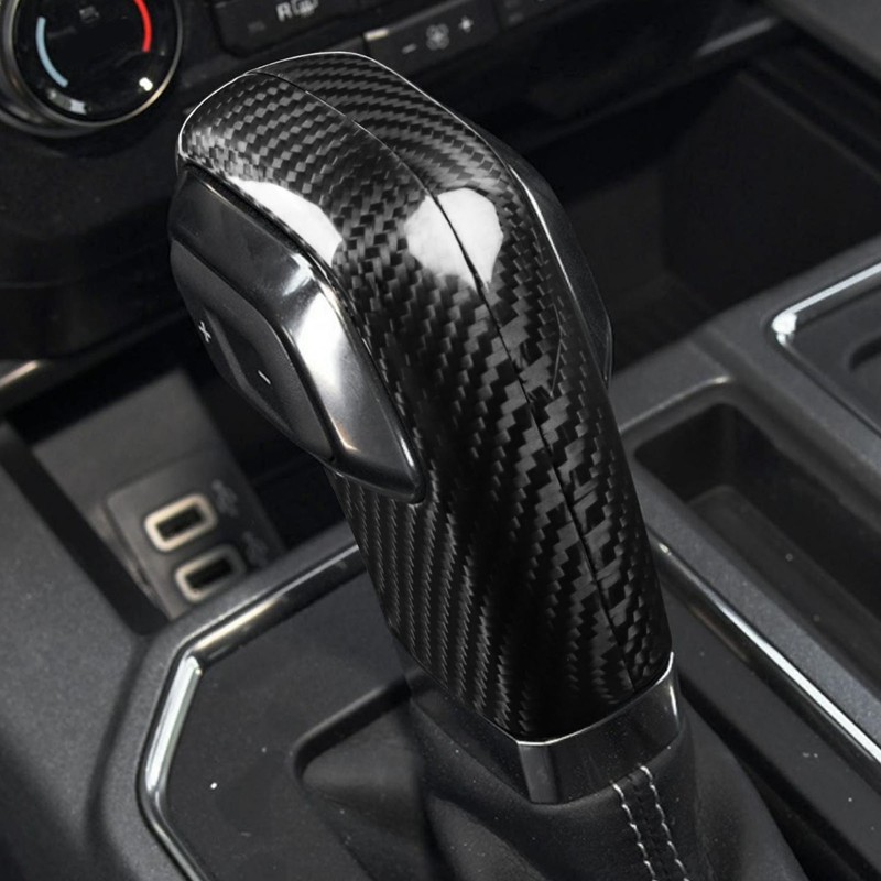 2Pcs Gear Shift Knob Cover Trim Protective Carbon Fiber Gear