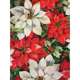 oasis fabrics NOEL POINSETTIAS & HOLLY BY OASIS FABRIC CHRISTMAS FLOWERS COTTON DIGITAL HY