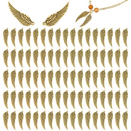 PH PandaHall Pack of 80 Angel Wings Charms, Tibetan Style, Feather Angel Wings Pendants, Angel Wings Beads, Antique Golden Wings Charms for Necklaces, Bracelets, Jewellery Making, Crafts, Stainless