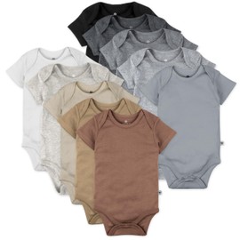 Honestbaby 10-Pack Short Sleeve Bodysuits One-Piece 100% Organic Cotton for Infant Baby Boys, Girls, Unisex, Earth Tones,12 Months