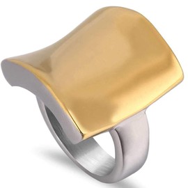 Jude Jewelers 18K Gold Plated Stainless Steel Curved Shape Chunky Style Cocktail Party Wedding Statement Ring (Silver Gold, 12)