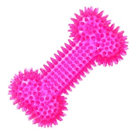 JQCUJQA Dog Squeaky Bone Chew Toy for Aggressive Chewers, Durable Dog Rubber Bone Toy Dogs Teeth Cleaning and Training (Rose Pink)