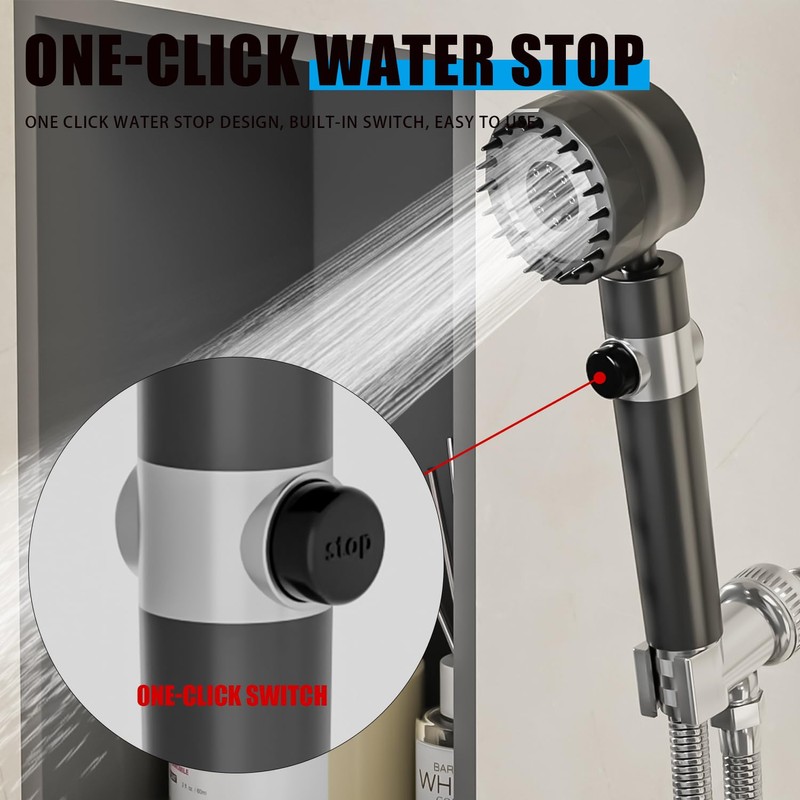 Handheld high-pressure shower head, with hose combination set, filter and