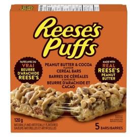 Reese's Puffs Peanut Butter & Cocoa Flavor Cereal Bars, Pack of 5 Bars, 120g