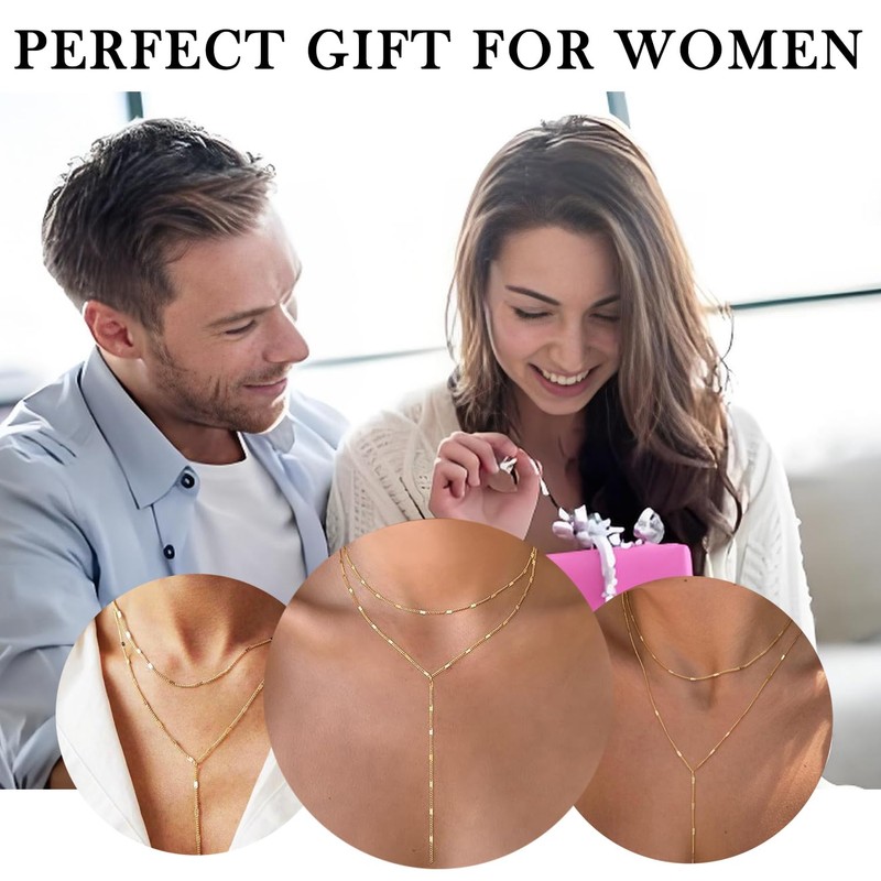 14K Gold Plated Necklace for Women Y-Shape Necklaces Dainty Gold