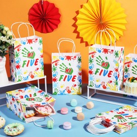 kreat4joy Hi Five Party Favors Gift Bags, 16Pcs High Five Birthday Decorations Paper Bags for 5th Birthday Wedding Anniversary 5 Year Old Supplies Candy Bag