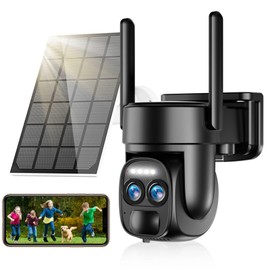 Uniter 2K Solar Security Cameras Wireless Outdoor, 2.4g & 5g WiFi PTZ Camera Battery Powered, Home Security Systems with Color Night Vision, Spotlight Siren, PIR Sensor