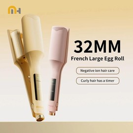 32mm Hair Wave Curling Iron Professional French Egg Roll Hair Curler Corrugated Wavy Styler Fast Heating Volumizing Styling Tool - Color: Tan