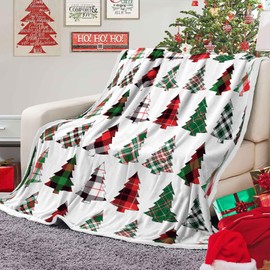 Winter Christmas Throw Blanket, Super Soft Warm Plush Blanket for Couch Bed Sofa Travel Camping, Plaid Christmas Tree Holiday Decorative Comfort Cozy Throw Blanket 50 x 60 Inch