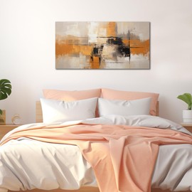 Sense&Sensitivity Arts Modern Abstract Canvas Wall Art - Premium Textured Orange, Grey, Black Artwork for Home and Office Decor Wall Painting Contemporary Geometric Print Pictures Home Decoration Ideas