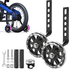 Bike Training Wheels, Flash Mute Wheel, Bicycle Stabiliser Mounted Kit, Training Wheels Compatible 12 14 16 18 20 Inch Bikes(Black) ﻿