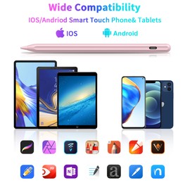 DRYMOKINI Stylus Pen, Active Stylus Pen Touch Screens Compatible for Android and iOS Tablet/Phones, Rechargeable Universal Stylus Pencil Compatible for A-pple/i-Pad/Phone Tablet, Pink