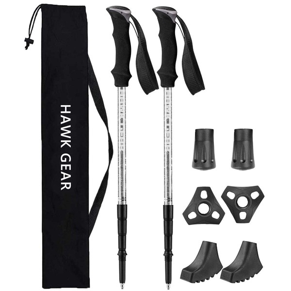 HAWK GEAR Nordic Pole, 4% Soft Model, Aluminum, Nordic with Anti-Shock Function, Silver