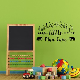 Little Man Cave Wall Decals Tribal Mountain Woodland Vinyl Stickers, Removable Art DIY Bear Decor Mural Wallpaper for Kids Room Bedroom Nursery Boys Room Decoration (Black)