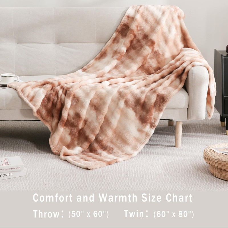 Herside Faux Fur Throw Blanket for Couch,Coffee Tie-Dye Soft Throw