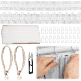 GAROMIA Curtain Tape for Sew-On Curtain Tape Ruffle Tape 30 m x 2.5 cm Curtain Tape with 100 Curtain Hooks Universal Tape Curtain Tape Pleated Tape Ruffle Tape Curtains