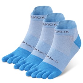 OrrinSports Toe Socks for Women Men Coolmax Running Socks 5 Finger Socks Athletic Toe Socks 3 Pairs, Light Blue 3 Pairs