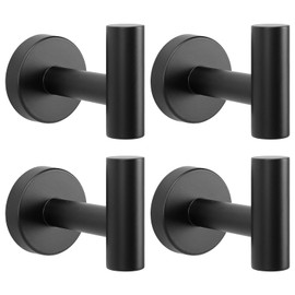 Livabber Bathroom Towel Hooks, 304 Stainless Steel Robe Towel Hooks Waterproof Shower Hooks Wall Mounted, Heavy Duty Towel Hangers for Bathroom Kitchen Bedroom, 4-Pack (Black)